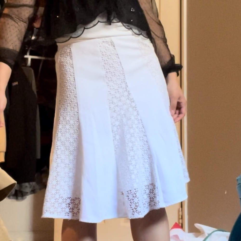 marciano guess white eyelet lace midi skirt